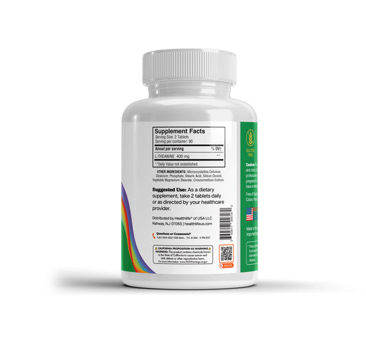 365 Health L-Theanine 400 mg — 180 Tablets — side panel 1
