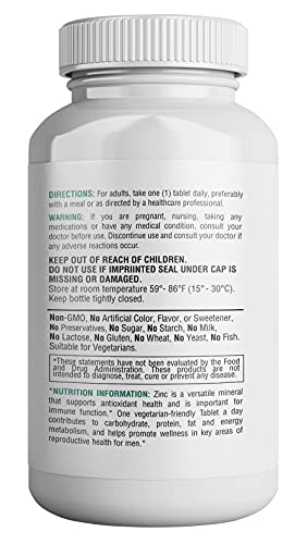 Zinc 50 mg (as Zinc Gluconate), (365 Tablets) - Supports Immune System and Enzymes Function - Promotes Healthy Muscle Function and Skin 365 Health