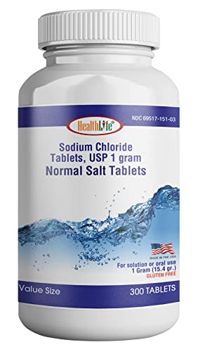 Health Life Sodium Chloride Tablets 1 gm, USP | 300 Count | Normal Salt Tablets | (15.4gr.) | Electrolytes Replenisher Hydration Drink