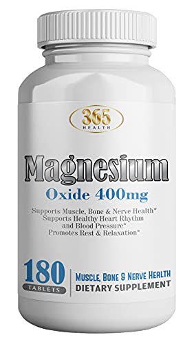 Magnesium Oxide 400 mg Tablets Supplement (180 Count Value Pack) | for Immune Support, Muscle Recovery, Leg Cramps, Relaxation 365 Health
