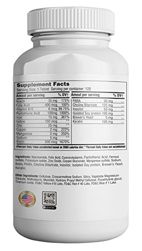 365 Health All in One Hair Growth Vitamins for Men & Women - Advanced Hair Formula Includes Biotin, Folic Acid, Pantothenic Acid - Hair Supplement - 120 Veg Tablets Non - GMO