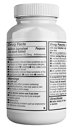 Health Pharma Allergy Relief Medicine | Antihistamine Diphenhydramine HCl 25 mg (600 Tablets) | Children and Adults | Relieves Sneezing, Runny Nose, Hay Fever Symptoms, Itchy Eyes and Throat