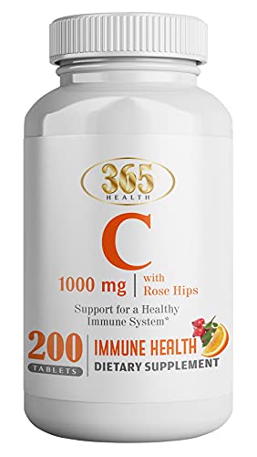 Vitamin C 1000mg with Rose Hips 25mg (200 Count) - Promotes Immunity, Antioxidant Activity, Healthy Aging and Overall Health (Servings of Premium, Vegan and Non-GMO Supplement) 365 Health