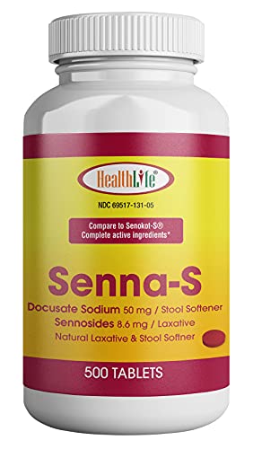 HealthLife® Senna-S Tablets, Senna Plus (Laxative/Stool Softener) 500 Count.