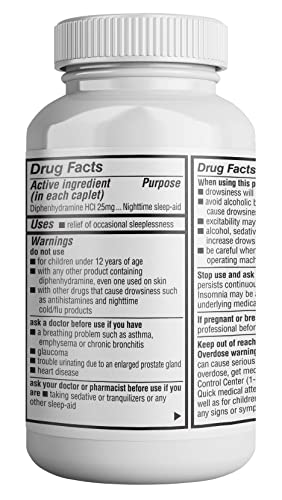 HealthPharma Nighttime Sleep-Aid, Diphenhydramine HCL Caplets, 25 mg (Blue), 600 Count