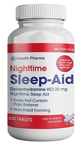 HealthPharma Nighttime Sleep-Aid, Diphenhydramine HCL Caplets, 25 mg (Blue), 600 Count