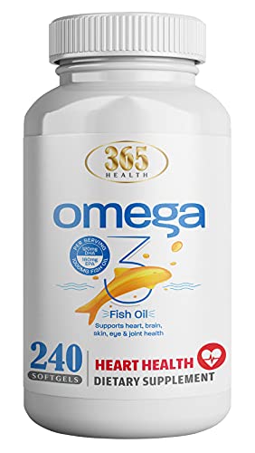 Omega 3 Fish Oil 1000 mg, 240 Softgels Value Size, Fish Oil Omega 3 Supplement for Heart Health 365 Health