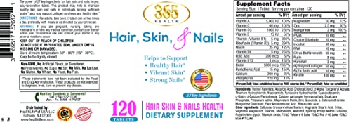 365 Health Skin, Nails & Hair, Advanced Formula, 120 Tablets - Supports Collagen for Hair, Nail and Skin Health - Provides Zinc, Vitamin C & Non GMO, Vegan, Gluten & Dairy Free - 120 Servings