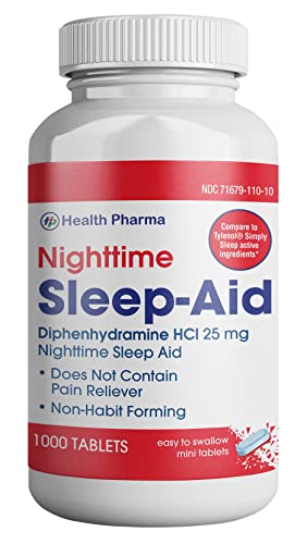 HealthPharma Nighttime Sleep-Aid, Diphenhydramine HCL Caplets, 25 mg (Blue), 1000 Count