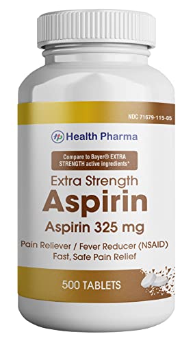 Health Pharma Aspirin Pain Reliever and Fever Reducer , 325 mg Coated Tablets, White, 500 Count