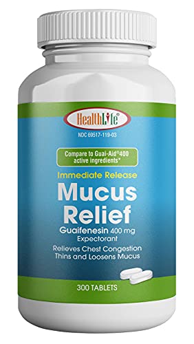 HealthLife® Mucus Relief Guaifenesin Caplets, 400 mg (300 Count) Fast Acting Expectorant, Thin s and Loosens Mucus, Relieves Chest Congestion, Cough, Could and Flu.