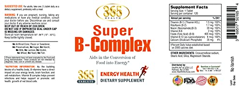 Vitamin B-Complex 365 Tablets | Supports Healthy Hair & Skin, Immune System Function, Blood Cell Formation & Energy Metabolism 365 Health