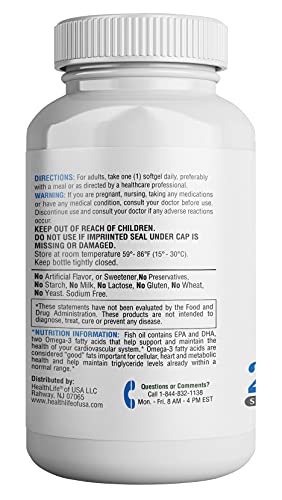 Omega 3 Fish Oil 1000 mg, 240 Softgels Value Size, Fish Oil Omega 3 Supplement for Heart Health 365 Health