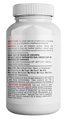 365 Health Folic Acid Supplement, Supports Cardiovascular Health, 800mcg, 365 Tablets