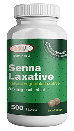 HealthLife® Senna Tablet, 8.6mg (Laxative) 500 Count | Laxative for Constipation, Bloating, Gas & Irregularity Relief.