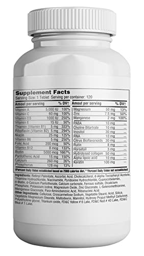 365 Health Skin, Nails & Hair, Advanced Formula, 120 Tablets - Supports Collagen for Hair, Nail and Skin Health - Provides Zinc, Vitamin C & Non GMO, Vegan, Gluten & Dairy Free - 120 Servings