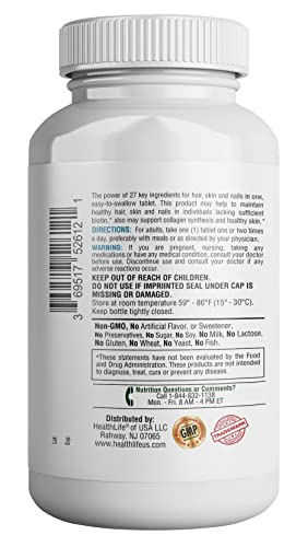 365 Health Skin, Nails & Hair, Advanced Formula, 120 Tablets - Supports Collagen for Hair, Nail and Skin Health - Provides Zinc, Vitamin C & Non GMO, Vegan, Gluten & Dairy Free - 120 Servings