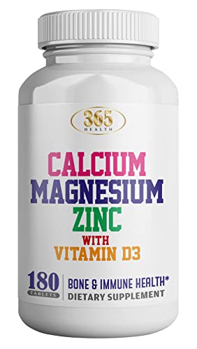 365 Health Calcium, Magnesium Oxide, Zinc with Vitamin D3 Helps Support Bone Strength, Tablets, 180 Count