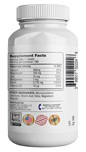 365 Health Calcium, Magnesium Oxide, Zinc with Vitamin D3 Helps Support Bone Strength, Tablets, 180 Count