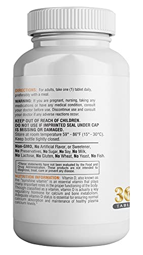 Vitamin D3, (365 Count), Vitamin D 5000 IU Helps Support Immune Health, Strong Bones and Teeth, & Muscle Function, 125% of The Daily Value for Vitamin D in One Daily Tablets 365 Health