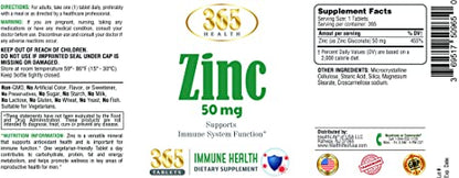 Zinc 50 mg (as Zinc Gluconate), (365 Tablets) - Supports Immune System and Enzymes Function - Promotes Healthy Muscle Function and Skin 365 Health