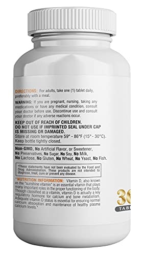 Vitamin D3, (365 Count), Vitamin D 1000 IU Helps Support Immune Health, Strong Bones and Teeth, & Muscle Function, 125% of The Daily Value for Vitamin D in One Daily Tablets 365 Health