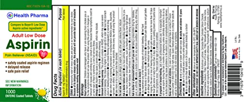 Health Pharma Aspirin 81 mg (1000 Enteric Coated Tablets) | Adult Low Dose Strength Pain Reliever (NSAID) | Safe Pain Relief for Minor Aches and Pain | Value Pack Generic Bayer Low Dose