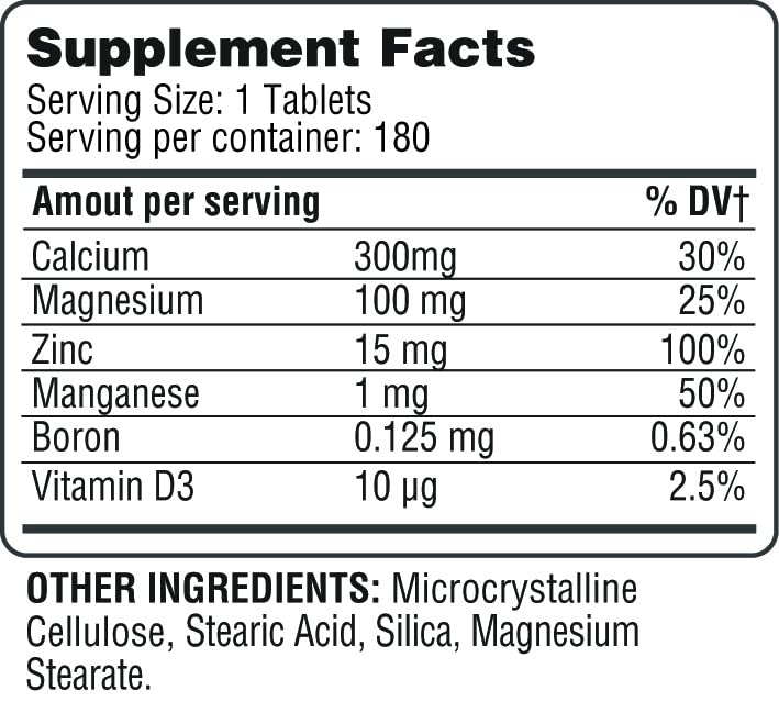 365 Health Calcium, Magnesium Oxide, Zinc with Vitamin D3 Helps Support Bone Strength, Tablets, 180 Count