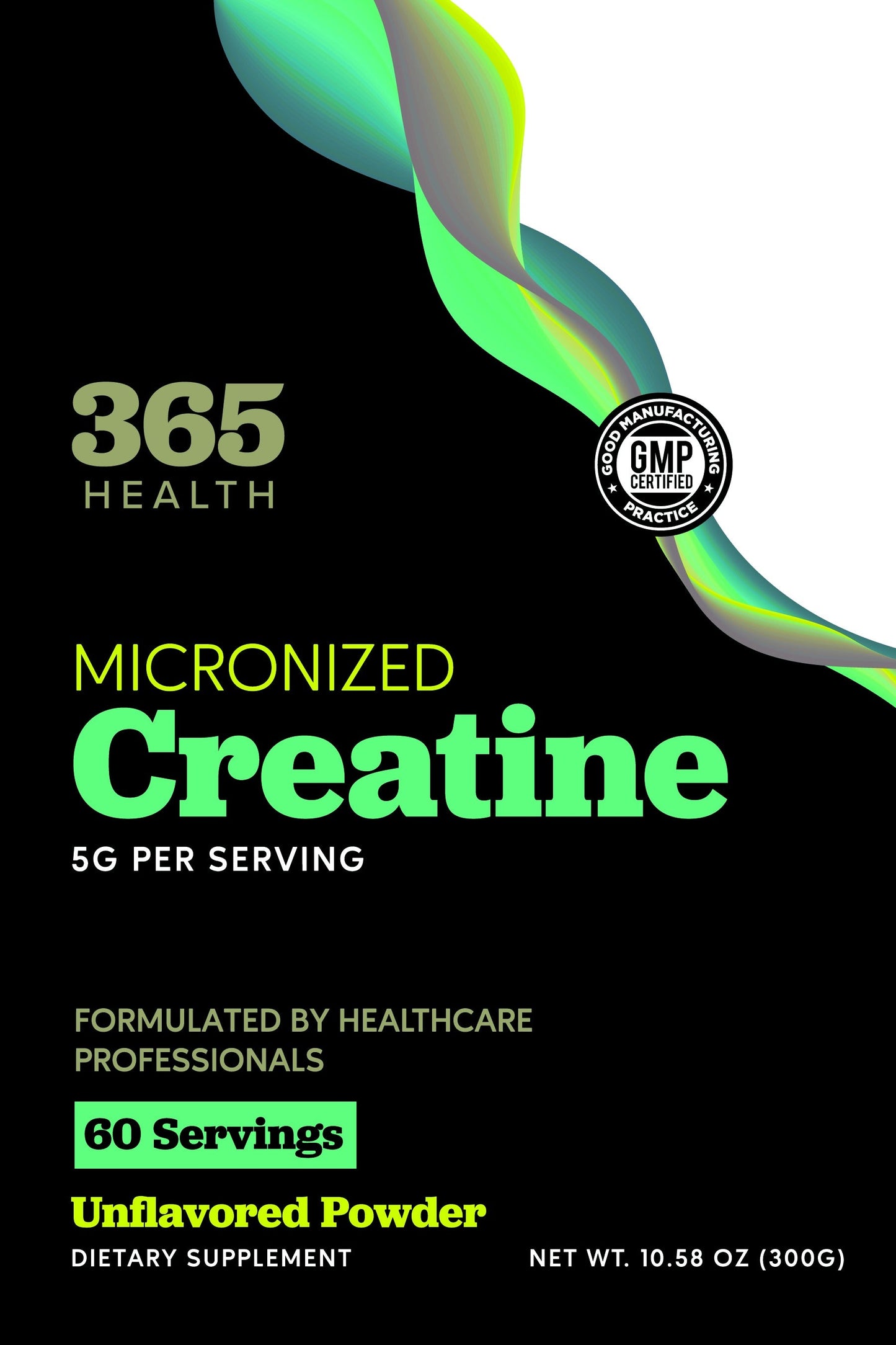 365 Health Micronized Creatine Powder 300 g — 60 Servings — label front panel