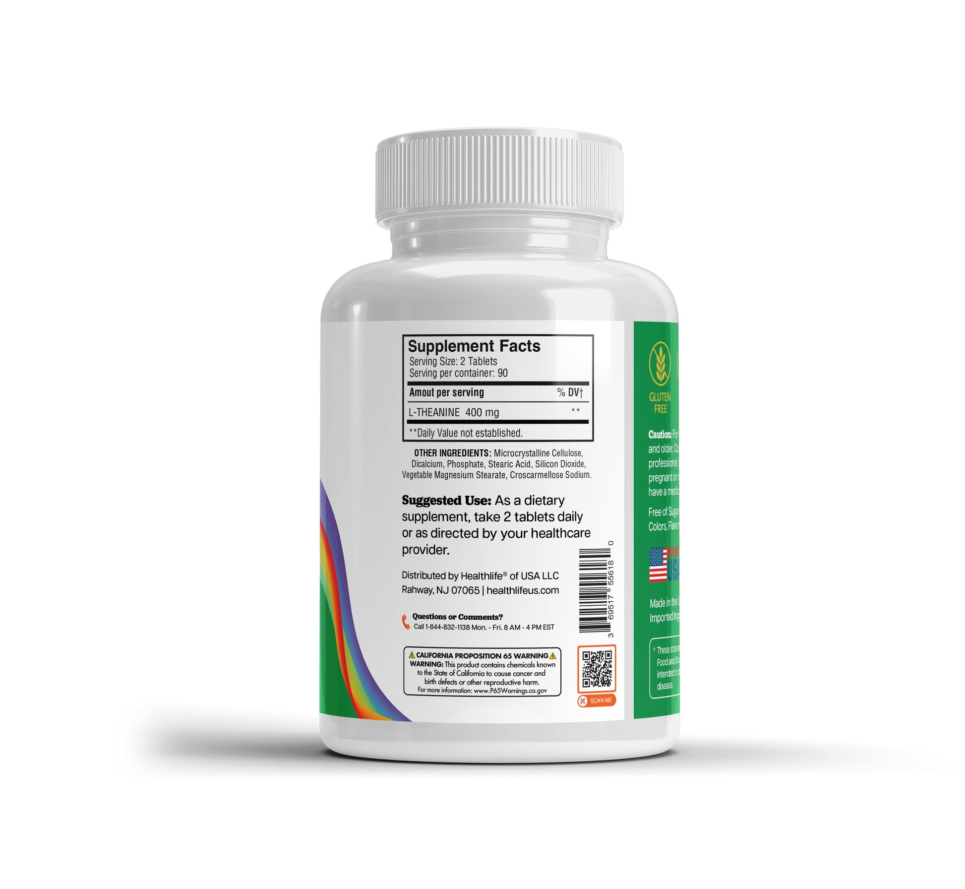 365 Health L-Theanine 400 mg — 180 Tablets — side panel 1