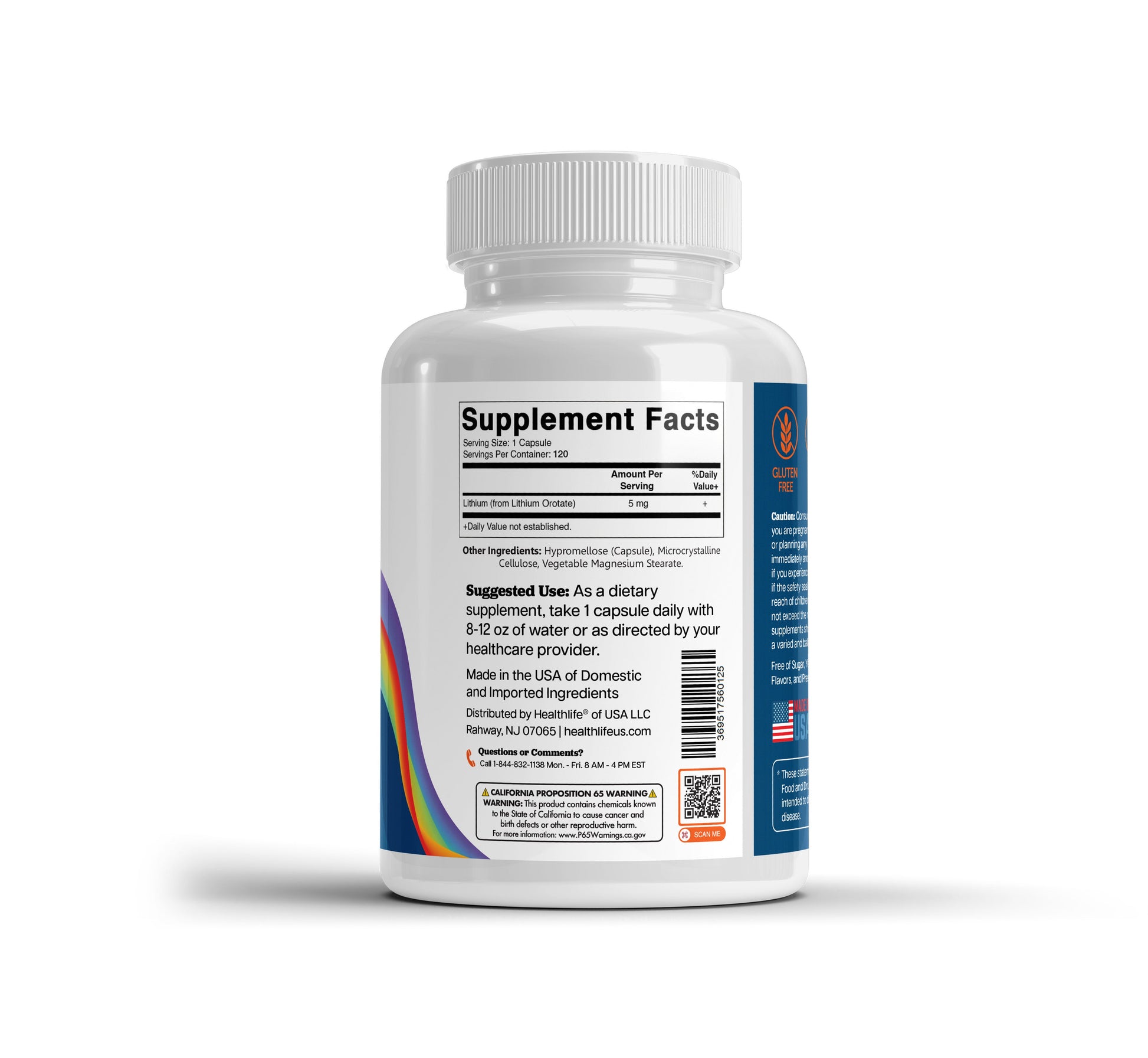 365 Health Lithium Orotate 5 mg — 120 Capsules — side panel 1