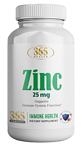 Zinc 25 mg (as Zinc Gluconate), (365 Tablets) - Supports Immune System and Enzymes Function - Promotes Healthy Muscle Function and Skin 365 Health