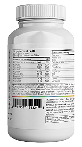 Multivitamin, Multimineral Supplement w/ Antioxidants, Zinc, Vitamin D3 & B Vitamins, Gluten Free, Non-GMO Ingredients - (240 Count) 365 Health