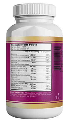 365 Health Prenatal Multivitamin with Folic Acid, Dietary Supplement for Daily Nutritional Support, 240 Tablets, 240 Day Supply