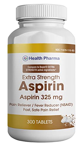 Health Pharma Aspirin Pain Reliever and Fever Reducer, 325 mg Tablets, White, 300 Count