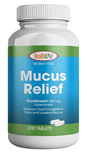 HealthLife® Mucus Relief Guaifenesin Caplets, 400 mg (200 Count) Fast Acting Expectorant, Thins and Loosens Mucus, Relieves Chest Congestion, Cough, Cold and Flu.