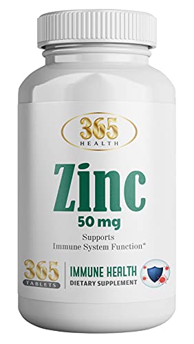 Zinc 50 mg (as Zinc Gluconate), (365 Tablets) - Supports Immune System and Enzymes Function - Promotes Healthy Muscle Function and Skin 365 Health