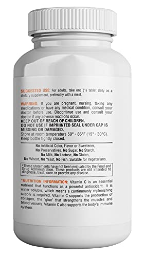 Vitamin C 1000mg with Rose Hips 25mg (200 Count) - Promotes Immunity, Antioxidant Activity, Healthy Aging and Overall Health (Servings of Premium, Vegan and Non-GMO Supplement) 365 Health